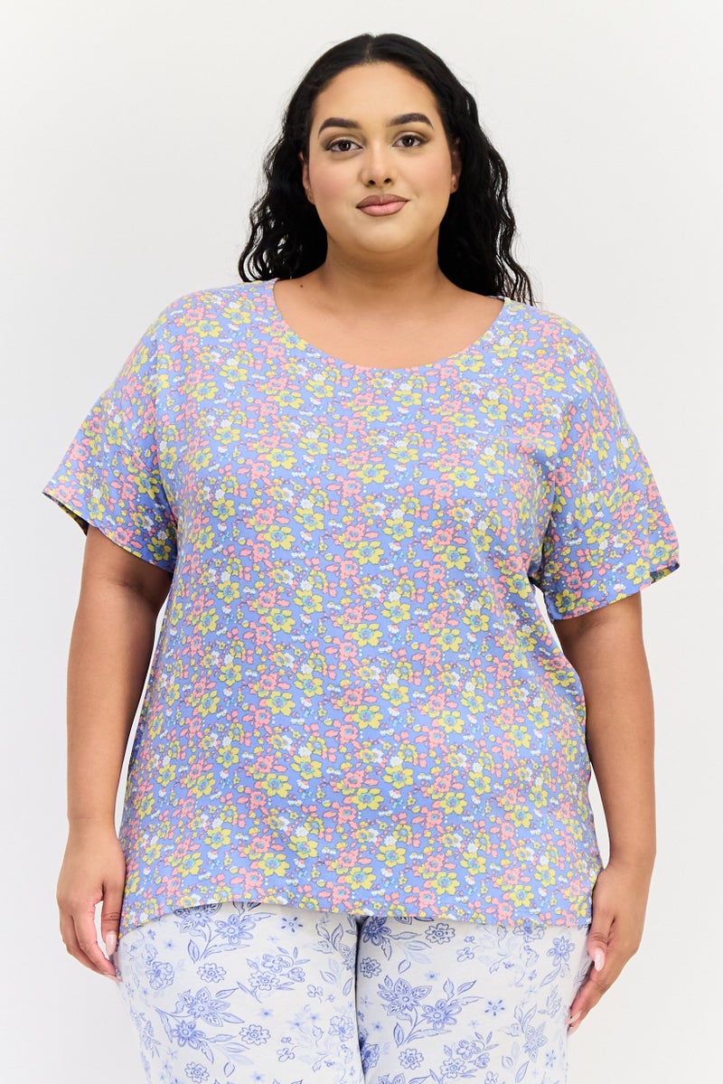 zivame Women Floral Print Short Sleeves Pajama Top, Multicolor - Image 1