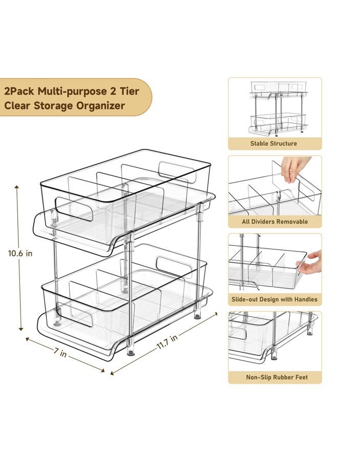 HIHEGD 2 Tier Bathroom Storage Organizer with Dividers, Clear Under Sink Organizers and Storage Pull Out Cabinet Organizer for Bathroom Kitchen Pantry Storage, Medicine Cabinet Organizer - Image 3