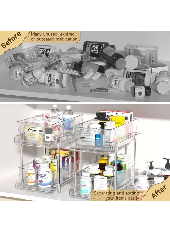 HIHEGD 2 Tier Bathroom Storage Organizer with Dividers, Clear Under Sink Organizers and Storage Pull Out Cabinet Organizer for Bathroom Kitchen Pantry Storage, Medicine Cabinet Organizer - Image 4