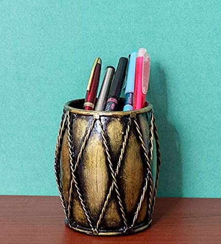 CraftVatika Handcrafted Iron Dholak Pen Stand Holder Decorative Showpiece Figurine For Home Office Study Table And Desk Decoration - Image 3