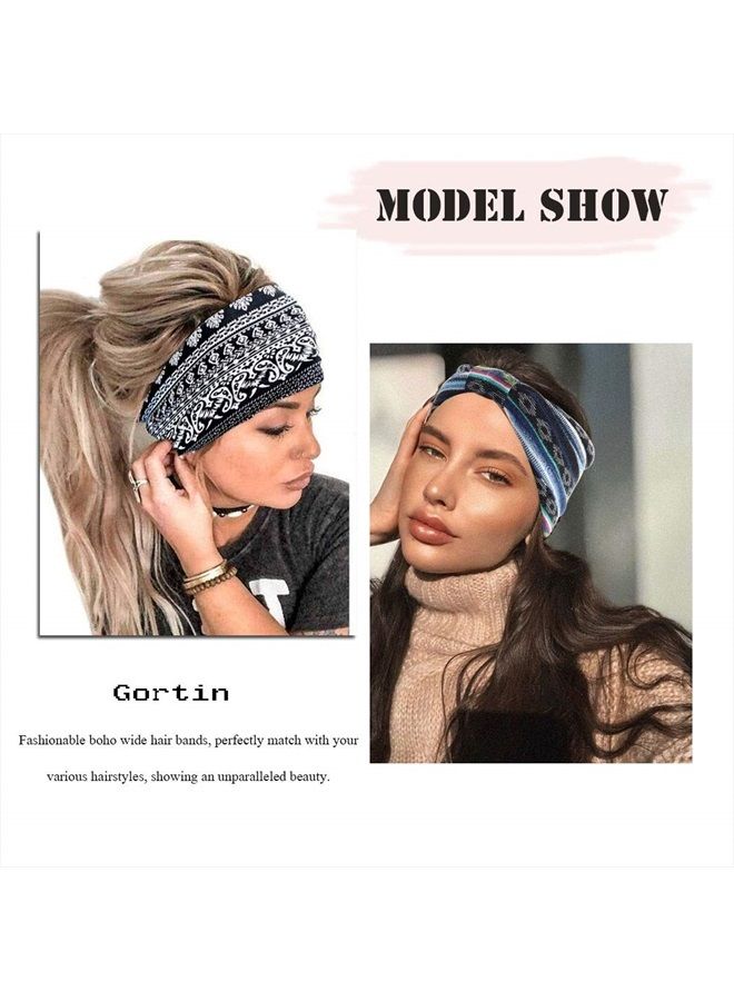 GORTIN Boho Headbands Stretch Wide Hair Bands Black Elastic Yoga Sweatband Knoted Turban Headband Cloth Twist Head Wraps Stylish Head Bands for Women and Girls 3 Pcs (Set 1) - Image 4