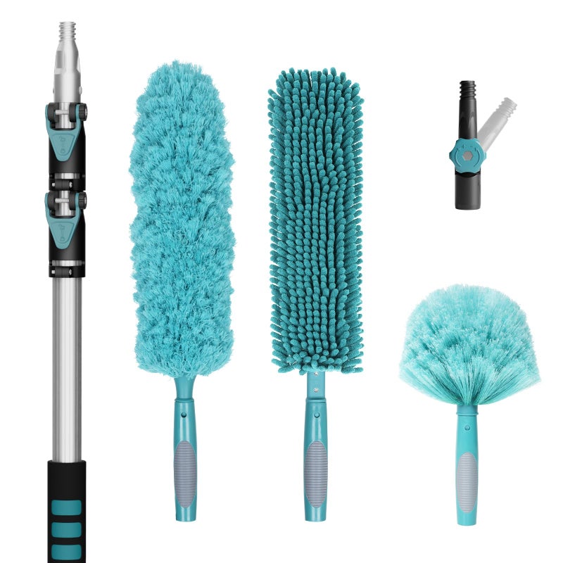 TelesPro 20 Foot High-Reach Duster Kit with 5-12FT Extendable Pole - High Ceiling Duster Cleaning Kit with Telescopic Pole,Cobweb Duster, Chenille Ceiling Fan Duster, Microfiber Feather Duster - Image 1