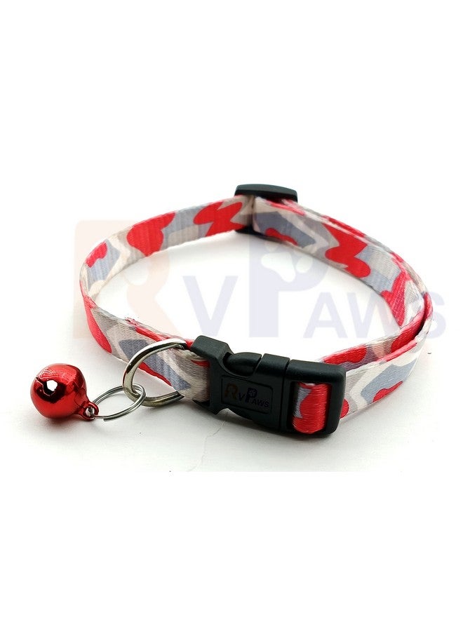 طوق ومقود للحيوانات الأليفة مطبوع عليه جرس، مشبك سريع الفتح قابل للتعديل ومجموعة طوق قابلة للتنفس مثالية للكلاب الصغيرة والمتوسطة 15 مم (أحمر وأبيض) - Image 3
