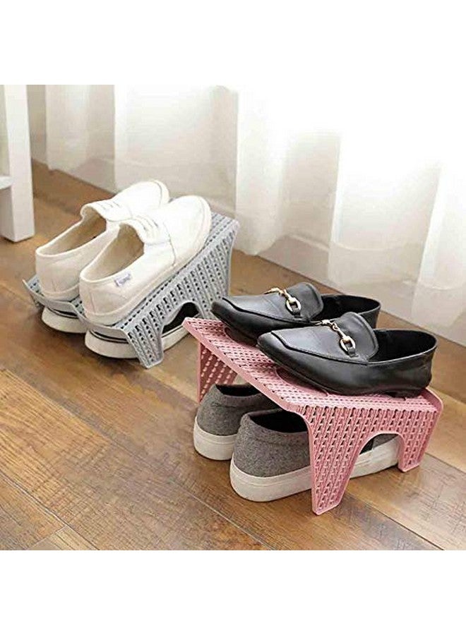 STORE 2508 Store2508 Multicolor Plastic Double Layer Shoe Storage Stand Free Standing Shoes Stand Rack Holder Stacker Shelf Closet Organizer Space Saver (Pack of 6) - Image 5