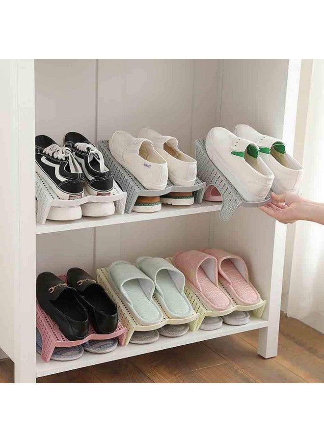 STORE 2508 Store2508 Multicolor Plastic Double Layer Shoe Storage Stand Free Standing Shoes Stand Rack Holder Stacker Shelf Closet Organizer Space Saver (Pack of 6) - Image 3
