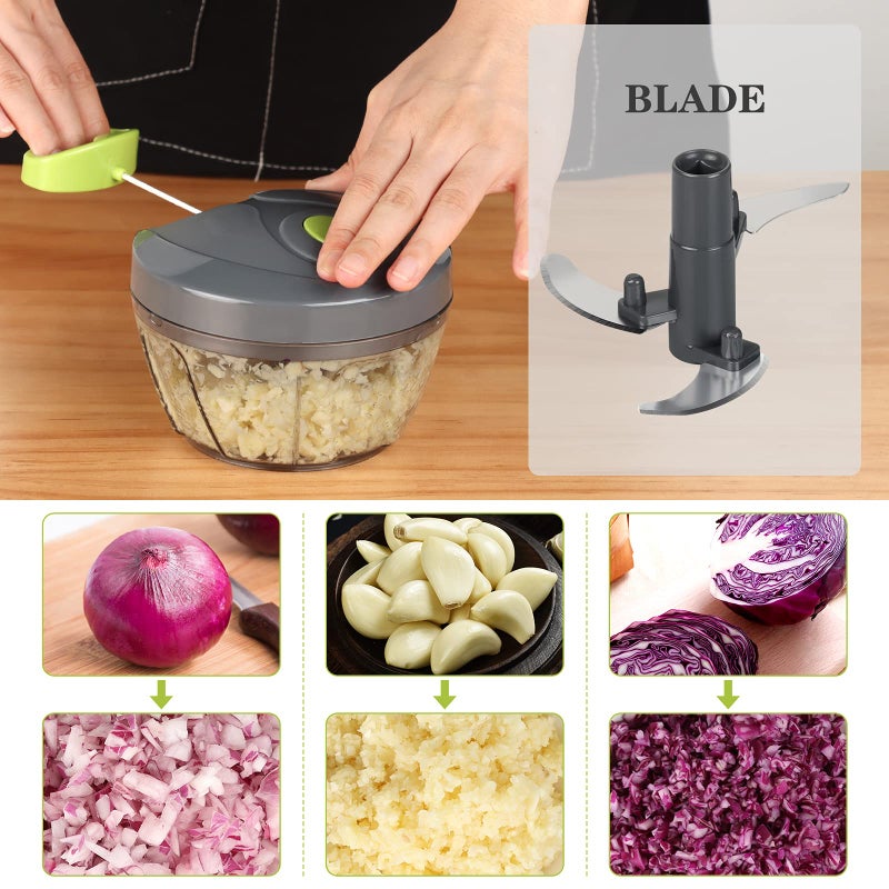 Cambom Manual Food Chopper Vegetable Cutter, Hand String Vegetable Chopper Onions Cutter for Vegetable Fruits Nuts BPA Free Food Safe Material, 500ml Gray - Image 2
