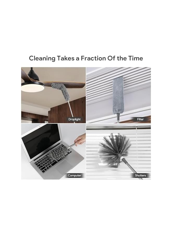 promass Microfiber Feather Duster Kit (7 PCS), Retractable Microfiber Gap Dust Cleaner with Extension Pole 30'' to 100'', Bendable Washable Dusters for Cleaning High Ceiling Fan, Furniture, Blinds - Image 2