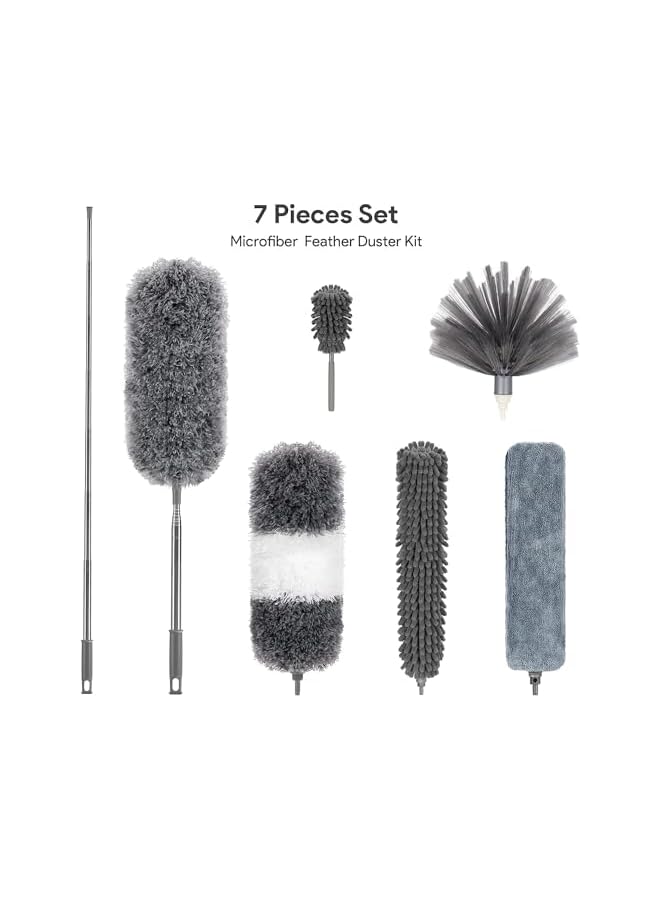 promass Microfiber Feather Duster Kit (7 PCS), Retractable Microfiber Gap Dust Cleaner with Extension Pole 30'' to 100'', Bendable Washable Dusters for Cleaning High Ceiling Fan, Furniture, Blinds - Image 3