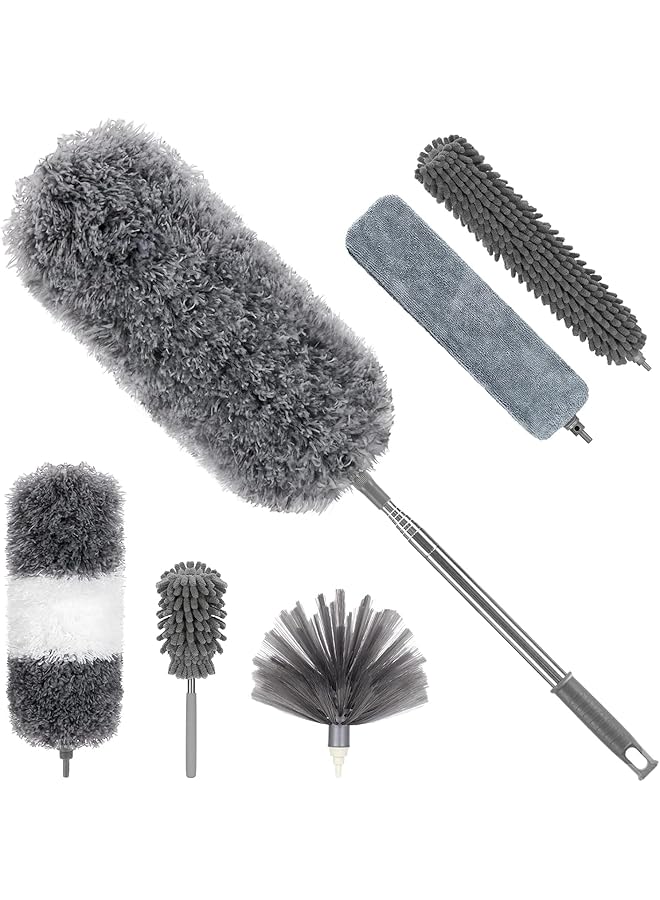 promass Microfiber Feather Duster Kit (7 PCS), Retractable Microfiber Gap Dust Cleaner with Extension Pole 30'' to 100'', Bendable Washable Dusters for Cleaning High Ceiling Fan, Furniture, Blinds - Image 1