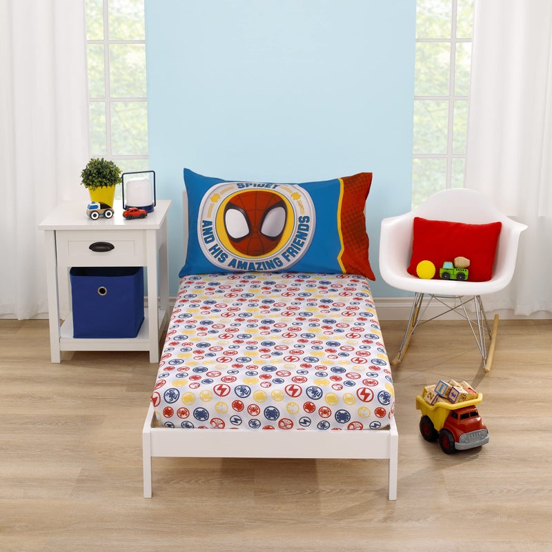 Marvel Spidey and His Amazing Friends Blue Red Yellow and Green Team Up 2 Piece Toddler Sheet Set