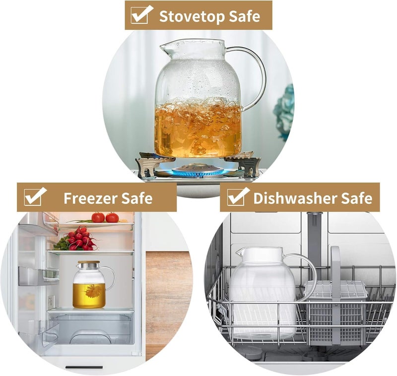 Unbreakable Large Glass Teapot with Infuser, Stovetop Safe, Thickened Heat Resistant Borosilicate Glass, 68 fl oz Glass Tea Kettle with Bamboo Lid - Image 5