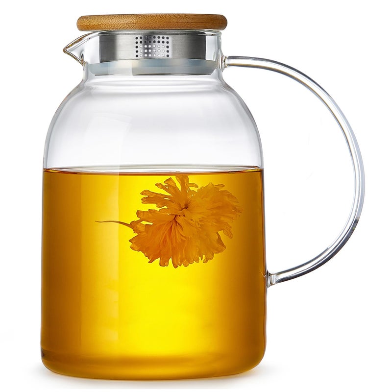 Unbreakable Large Glass Teapot with Infuser, Stovetop Safe, Thickened Heat Resistant Borosilicate Glass, 68 fl oz Glass Tea Kettle with Bamboo Lid - Image 1