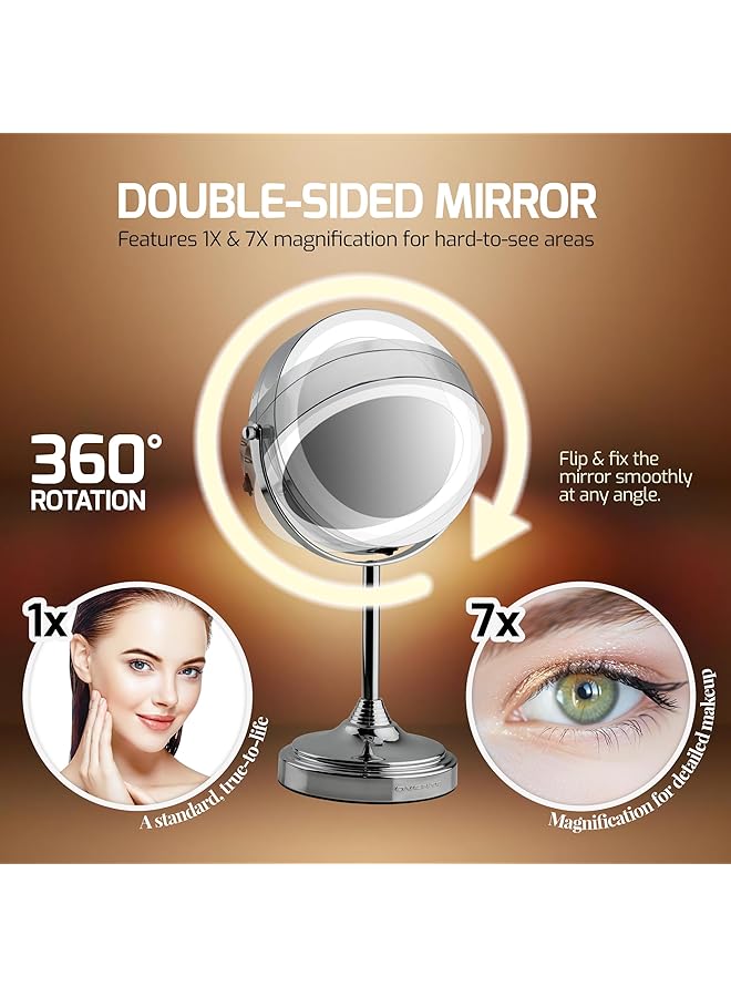 erorex 7 Inch Lighted Makeup Mirror With 1X 7X Magnification Cordless Tabletop Mount Vanity Mirror With 360° Swivel Design And Double Sided Glow Cosmetic White Led Ring Light Polished Chrome Mct70Ch1X7X - Image 2