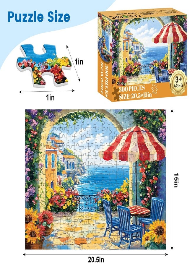 VOLUVOLU 300 Pieces Jigsaw Puzzles for Adults, Seaside Flowers Puzzle for Adults Children Seniors, Oil Painting Style Puzzle 300 Pieces, Gift for Birthday, Home Decor, Fun for Family Entertainment(20.5*15 In) - Image 2