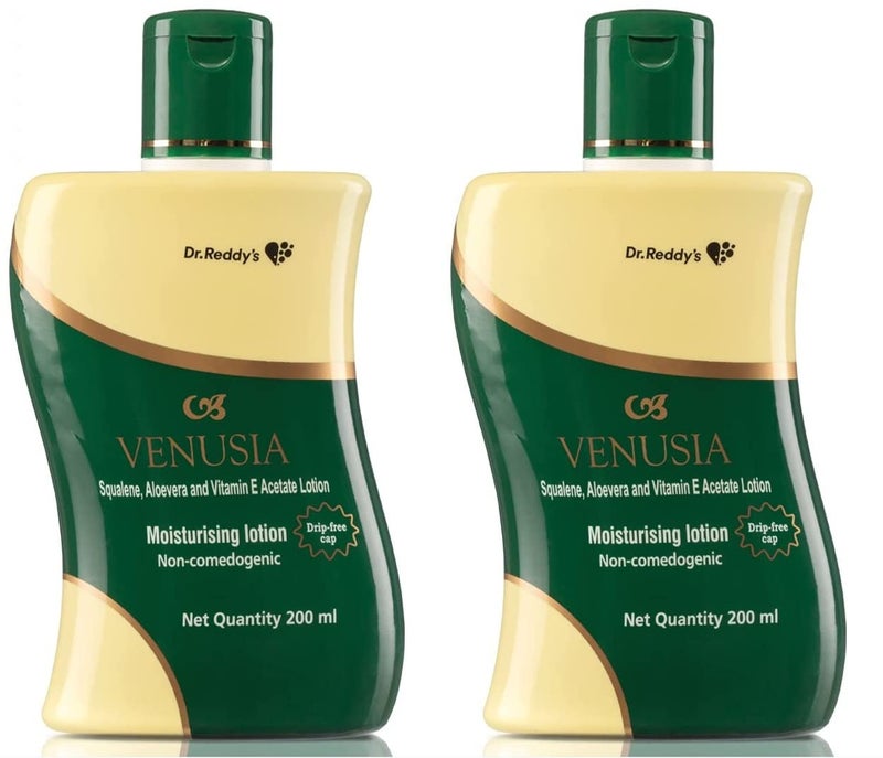VENUSIA Dr Reddys Venusia Moisturizing Lotion  Soft and Hydrated Skin  For Dry to Very Dry Skin  Vitamin E Squalene and Aloe Vera  200 ml Pack of 2 - Image 1