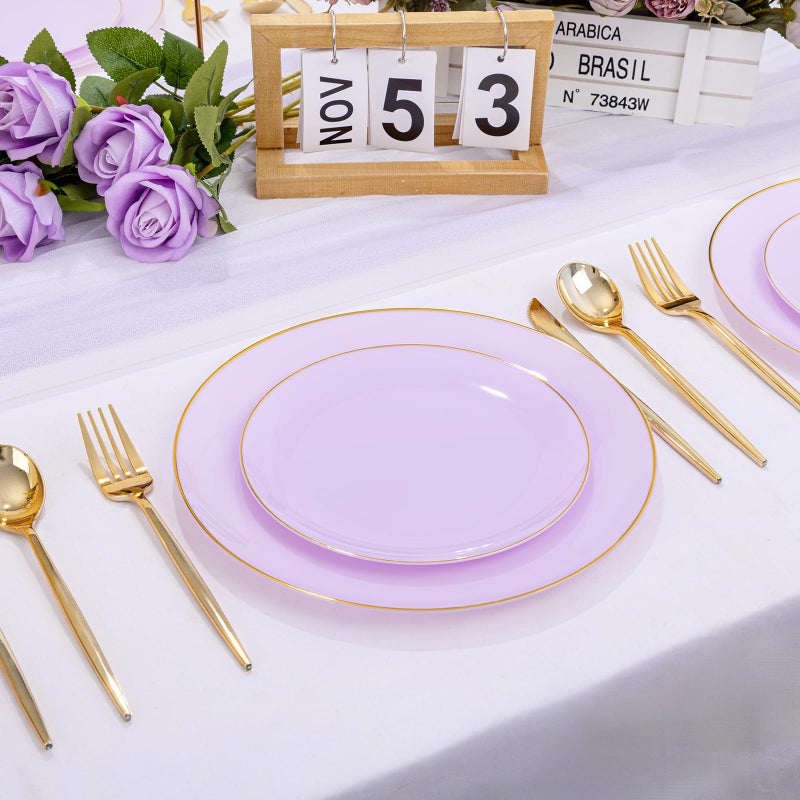 PULOTE 100PCS Purple Plastic Plates Disposable - Include 50 Dinner / 50 Dessert Plates Heavy Duty for Party, Wedding&Easter - Image 5