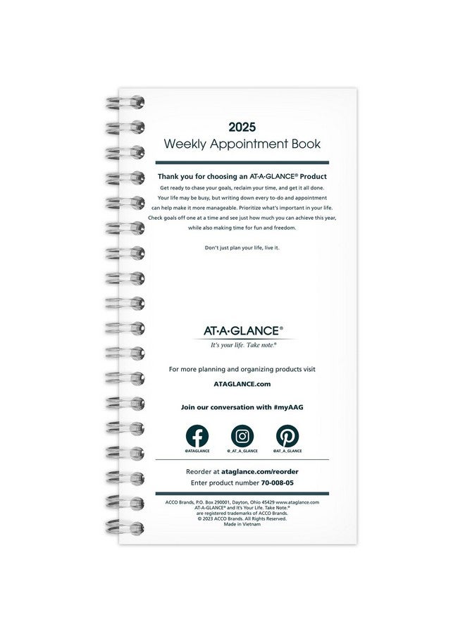 AT-A-GLANCE 2025 Appointment Book Planner, Weekly, 3-1/4" x 6-1/4", Pocket Size, Refill for 70-008 (709041025) - Image 1