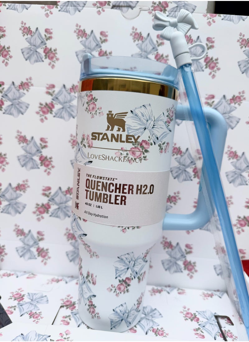 Stanley - The Stanley X LoveShackFancy Holiday Quencher,Stainless Steel Vacuum Insulated Tumbler with Lid and Straw for Water, Iced Tea or Coffee, Smoothie and More 40 OZ, Presented in Elegant Gift-Ready Packaging - Image 1