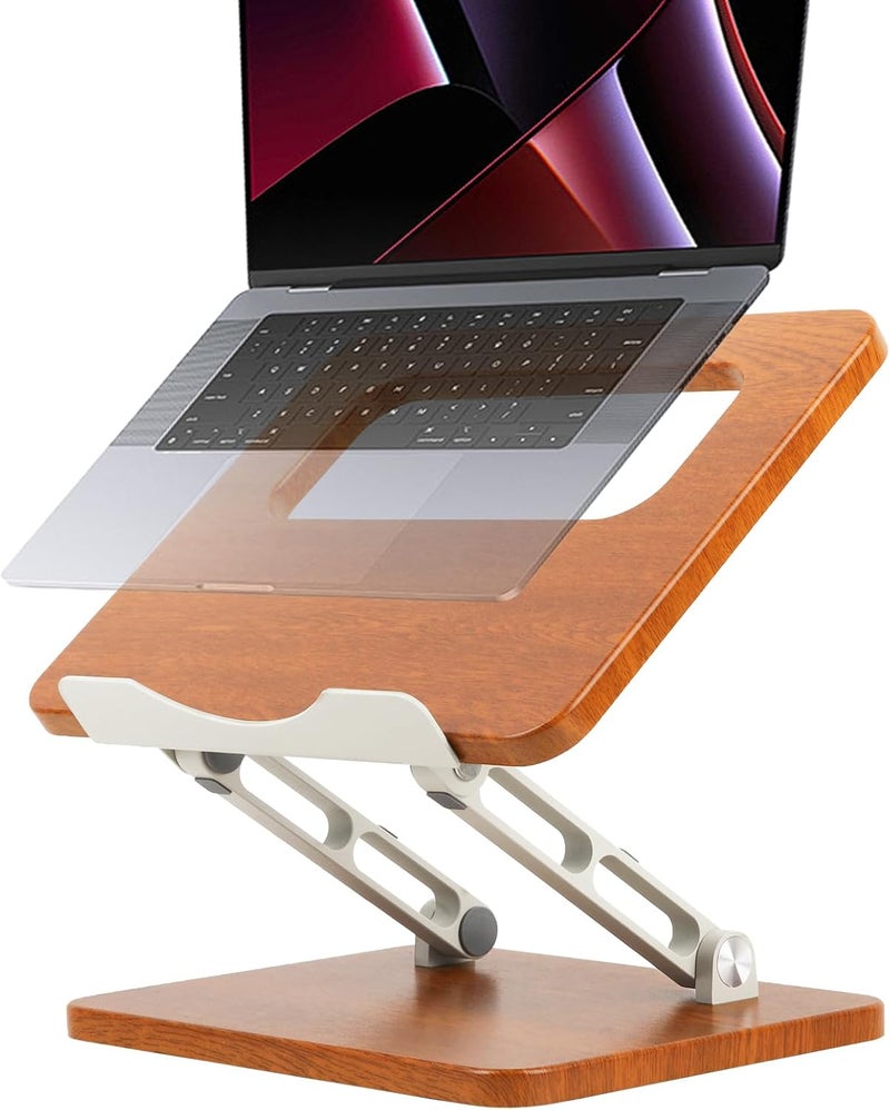 حامل كمبيوتر محمول قابل للتعديل من للمكتب، حامل من الخشب والألمنيوم لـ MacBook Pro/Air، حامل كمبيوتر لأجهزة الكمبيوتر المحمولة مقاس 10-16 بوصة، رافع كمبيوتر محمول قابل لتعديل الارتفاع مريح - Image 1