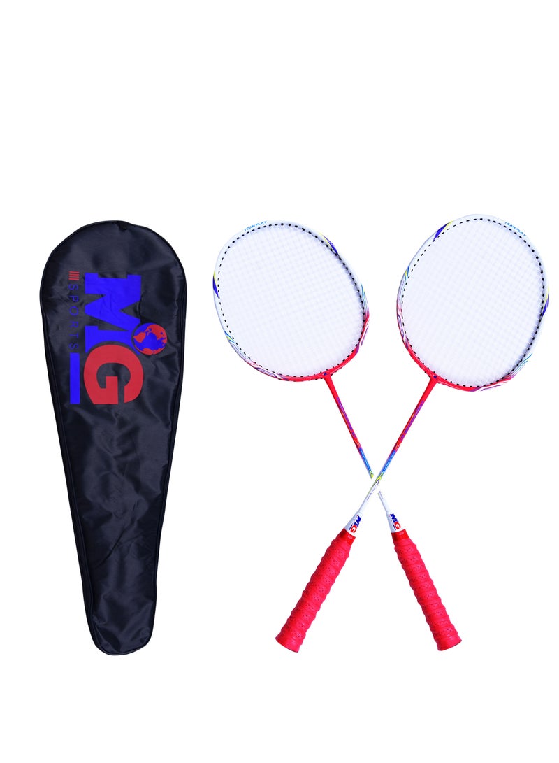 MG 2 Pieces High Carbon Alloy Badminton Set, lightweight Ultra Shaft Badminton Racket, Including Badminton Bag- Red/White - Image 1