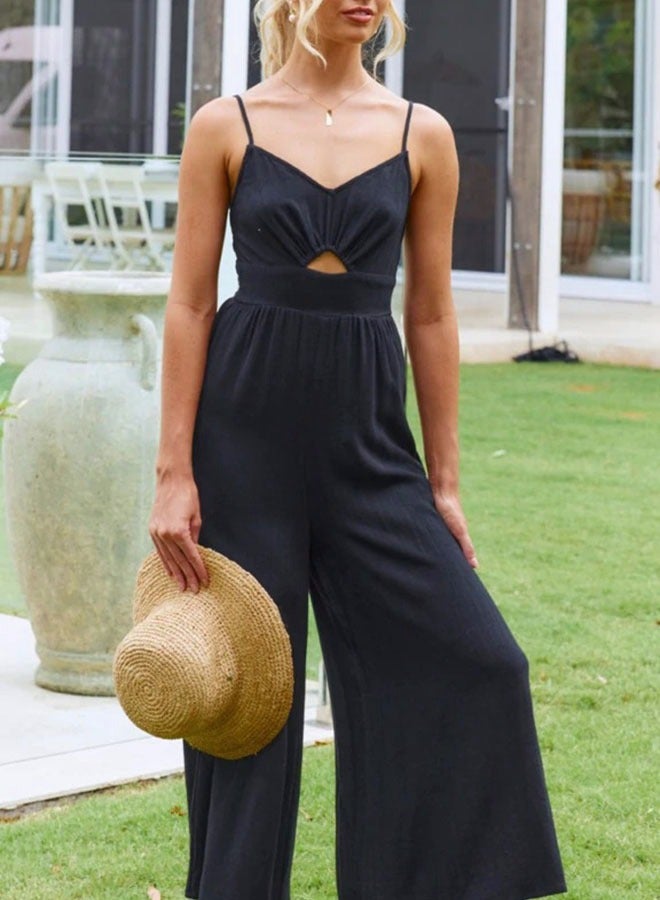 roaiss Women's V Neck casual jumpsuit Summer fashion suspender pleated high waist Rompers - Image 4