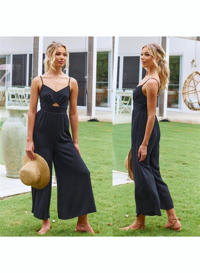 roaiss Women's V Neck casual jumpsuit Summer fashion suspender pleated high waist Rompers - Image 2