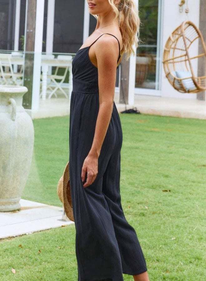 roaiss Women's V Neck casual jumpsuit Summer fashion suspender pleated high waist Rompers - Image 5
