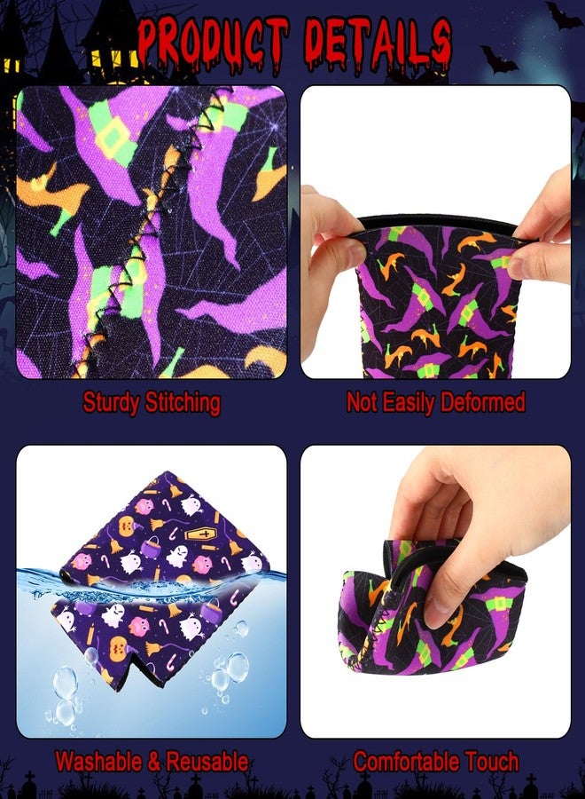 Potchen 24 Pcs Halloween Beer Can Cooler Sleeves 12 oz Soda Beer Drink Cooler Sleeve Reusable Neoprene Witch Skull Can Holders Bottle Covers for Halloween Party Supplies (Creepy Color,Patterns) - Image 3