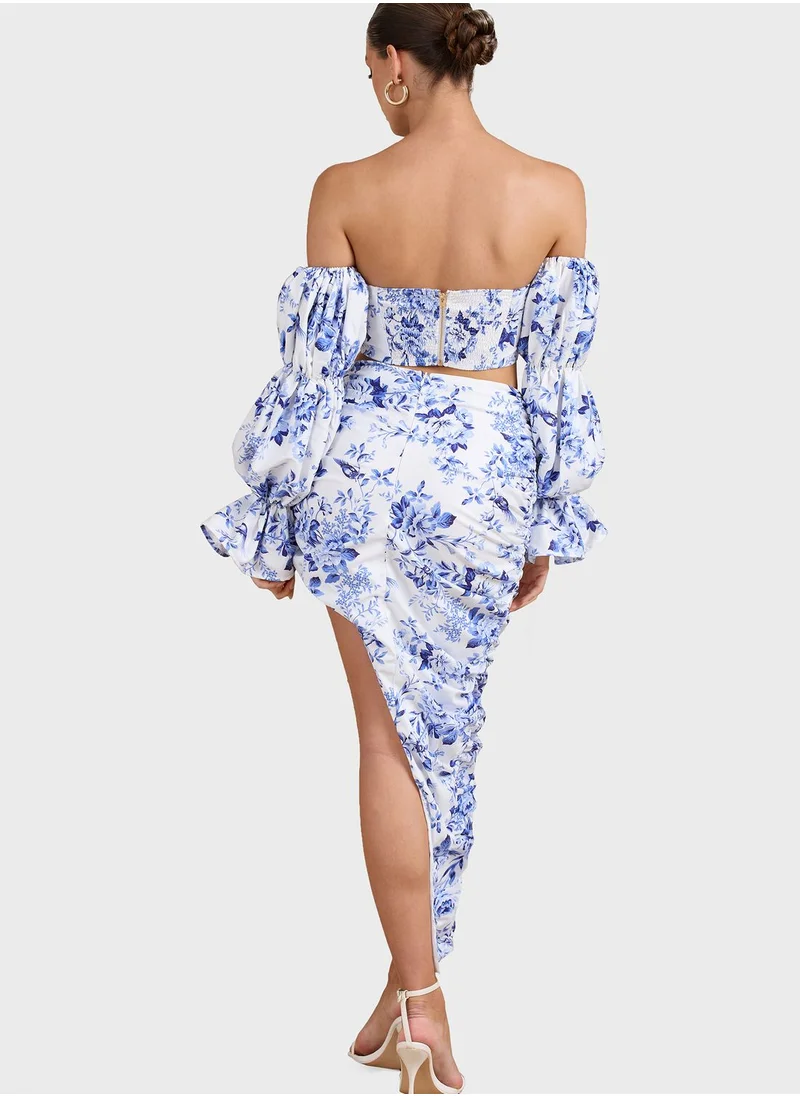 Club L London Floral Print Asymmetric Skirt