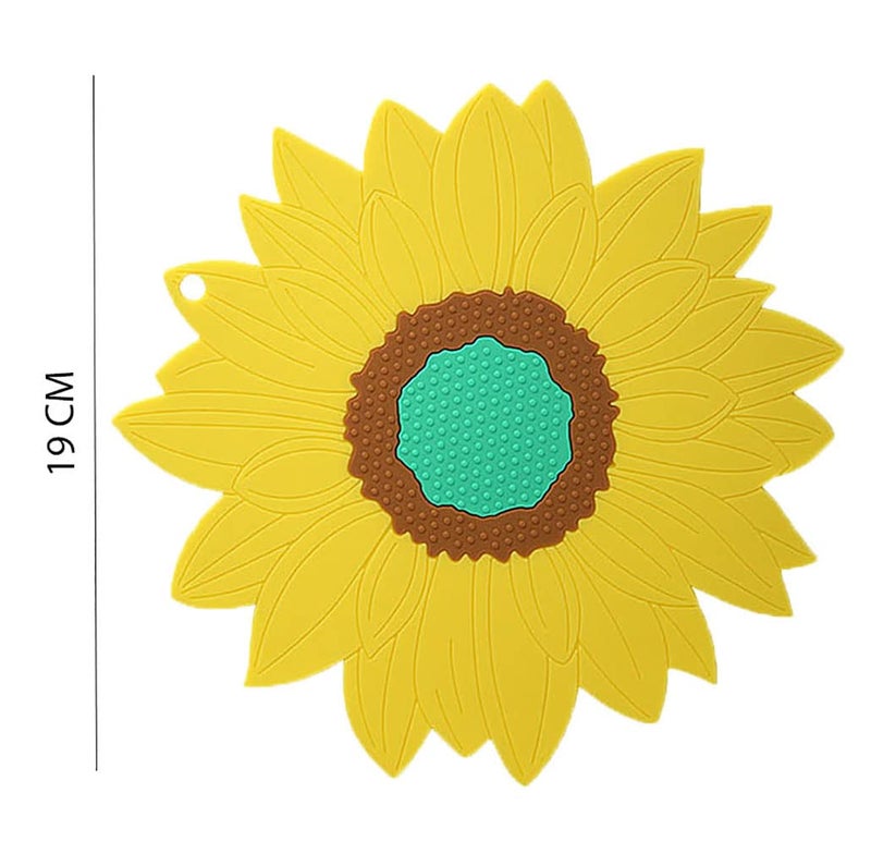 P-Plus International Anti-Hot Silicone Trivet Mat Sunflower Shape Heat Resistant Pot Holders Kitchen Insulation Coaster Trivet for Hot Dishes Trivet Mat Hot Pads (Set of 6, Yellow) - Image 2