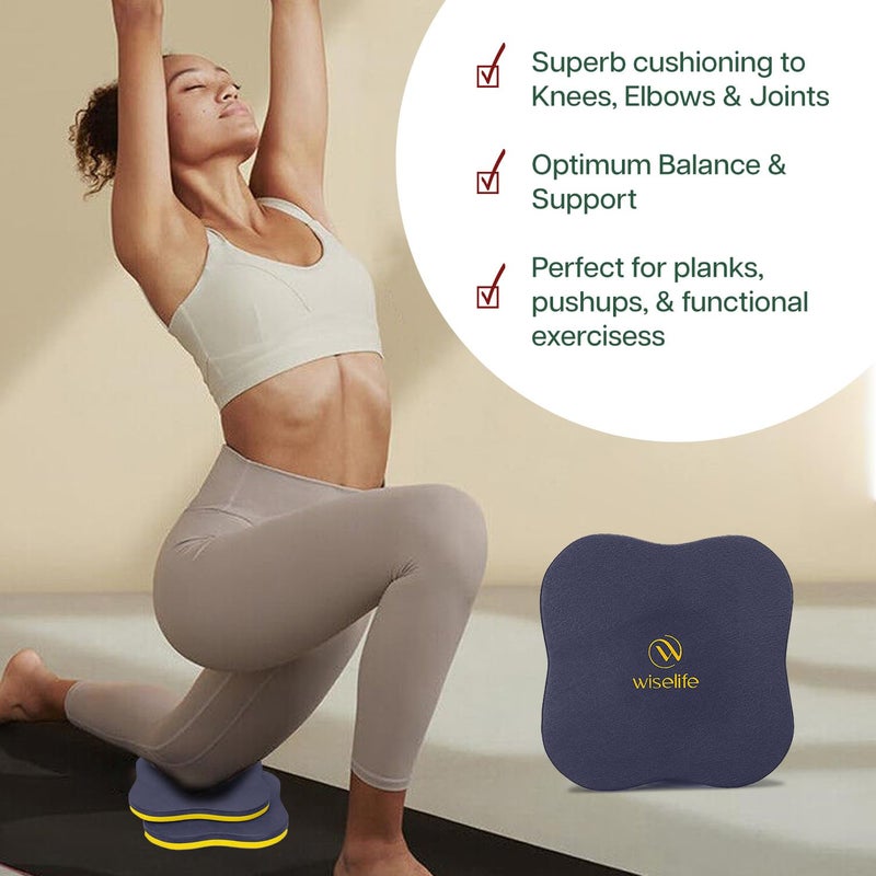 WISELIFE Aqua Yellow Knee Pad | High Density Premium ECO-TPE Foam Material, Soft Surface, Kneeling Support For Yoga, Cushion For Knees, Hands, Wrists, And Elbows (Navy Blue/Yellow - Single), 2 Cm - Image 4