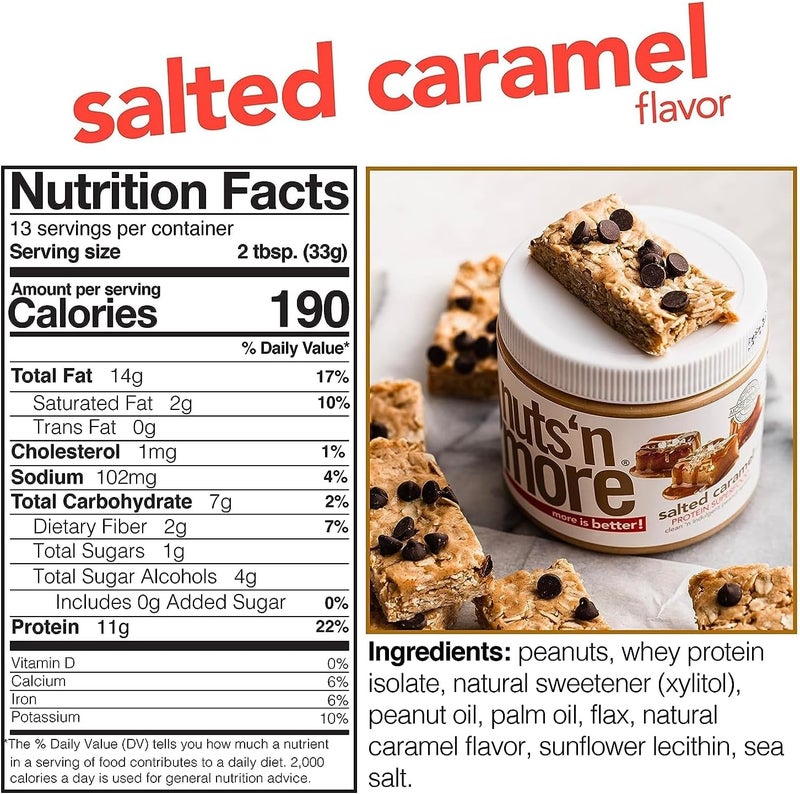 nuts'n more Nuts 'N More Salted Caramel Peanut Butter Spread - All Natural, Low Carb, Gluten Free, High Protein (16 oz Jar) - Image 2