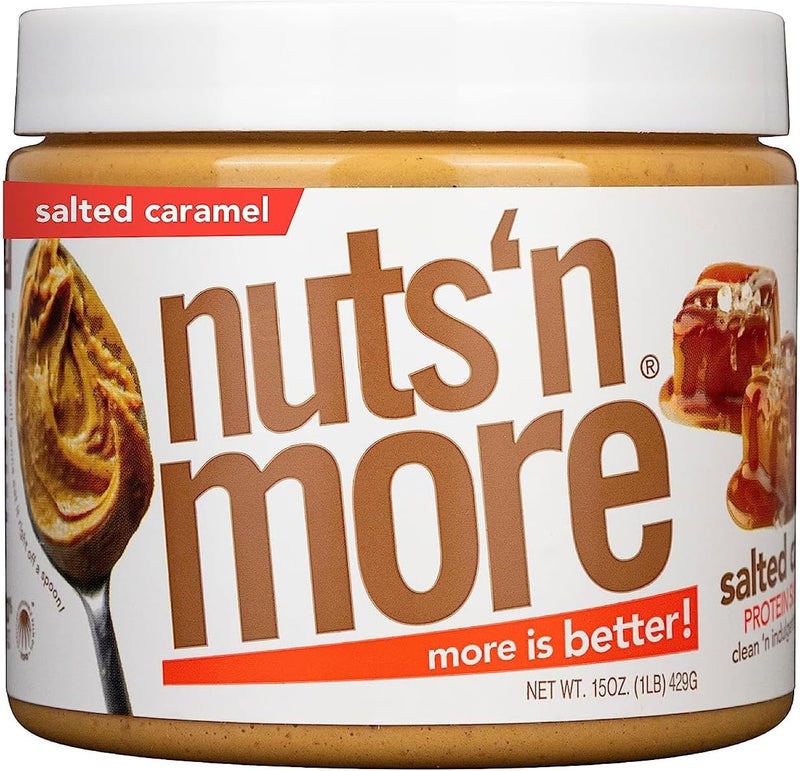 nuts'n more Nuts 'N More Salted Caramel Peanut Butter Spread - All Natural, Low Carb, Gluten Free, High Protein (16 oz Jar) - Image 1