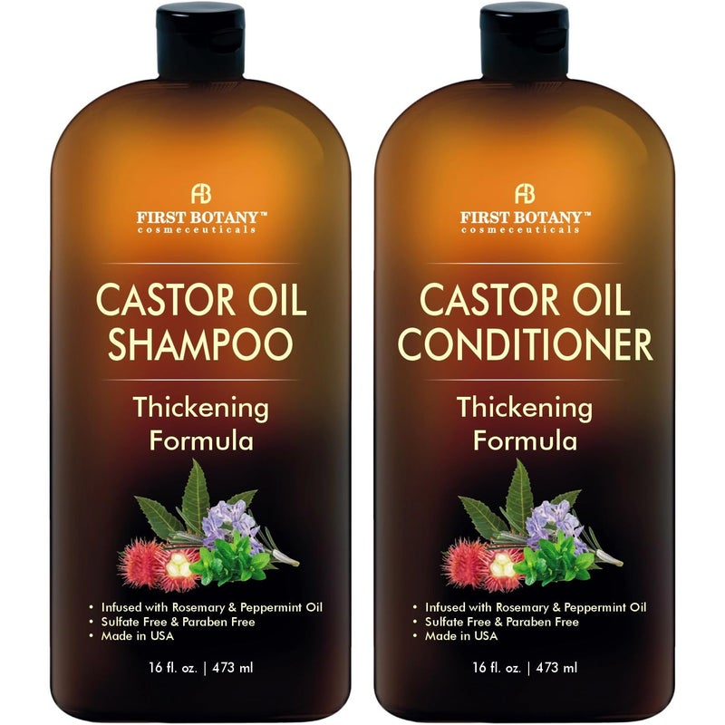 First Botany Castor Oil Shampoo and Conditioner - An Anti Hair Loss Set Thickening formula For Hair Regrowth, Anti Thinning Sulfate Free For Men & Women Anti Dandruff Treatment - 16 oz - Image 1
