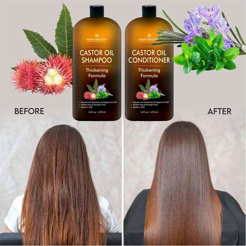 First Botany Castor Oil Shampoo and Conditioner - An Anti Hair Loss Set Thickening formula For Hair Regrowth, Anti Thinning Sulfate Free For Men & Women Anti Dandruff Treatment - 16 oz - Image 2