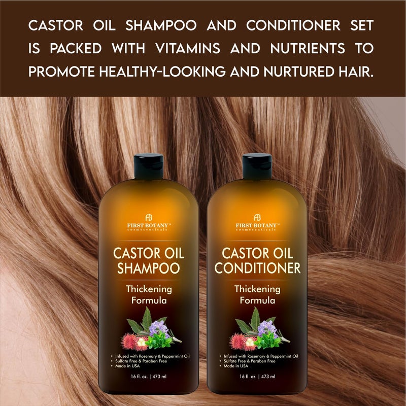 First Botany Castor Oil Shampoo and Conditioner - An Anti Hair Loss Set Thickening formula For Hair Regrowth, Anti Thinning Sulfate Free For Men & Women Anti Dandruff Treatment - 16 oz - Image 4