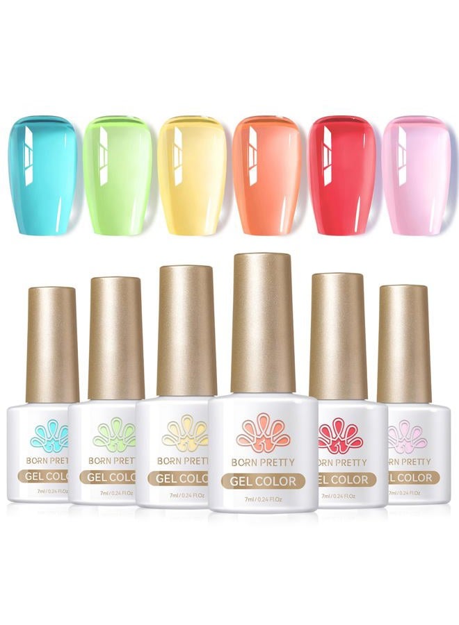 Born Pretty Pastel Jelly Gel Nail Polish Set Spring Summer Easter Gel Polish Crystal Glass Translucent Blue Green Yellow Pink Red Soak Off U v Gel Polish 7ML 6PCS - Image 1