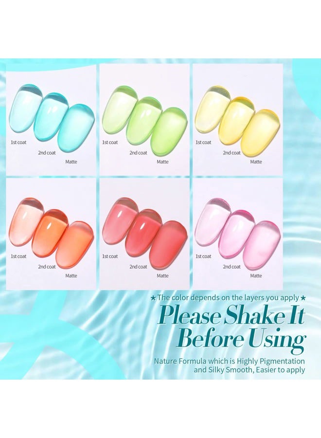 Born Pretty Pastel Jelly Gel Nail Polish Set Spring Summer Easter Gel Polish Crystal Glass Translucent Blue Green Yellow Pink Red Soak Off U v Gel Polish 7ML 6PCS - Image 2