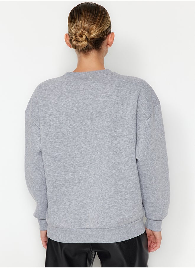 trendyol - Gray Animal Embroidered Regular/Normal Fit Thick Inside Fleece Knitted Sweatshirt TWOAW24SW00196 - Image 1