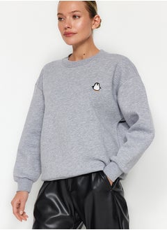 Gray Animal Embroidered Regular/Normal Fit Thick Inside Fleece Knitted Sweatshirt TWOAW24SW00196 - pzsku/ZAB6D40B517E35463D114Z/45/_/1730940972/a2cd222d-0089-4368-b3c9-07abdf5431bd