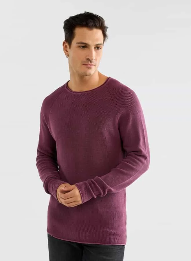 Splash FAV Textured Sweater with Long Sleeves and Crew Neck