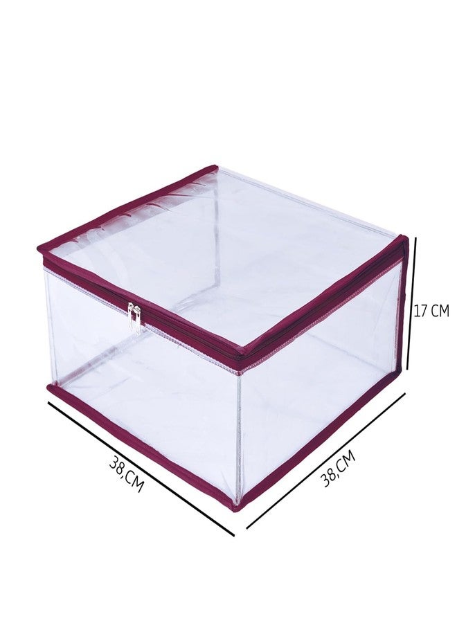ABBASI Saree Cover Storage Bag Big for Clothes with Zip Organizer for Wardrobe, transparent Large Design Boxes (Maroon, Pack of 2) - Image 4