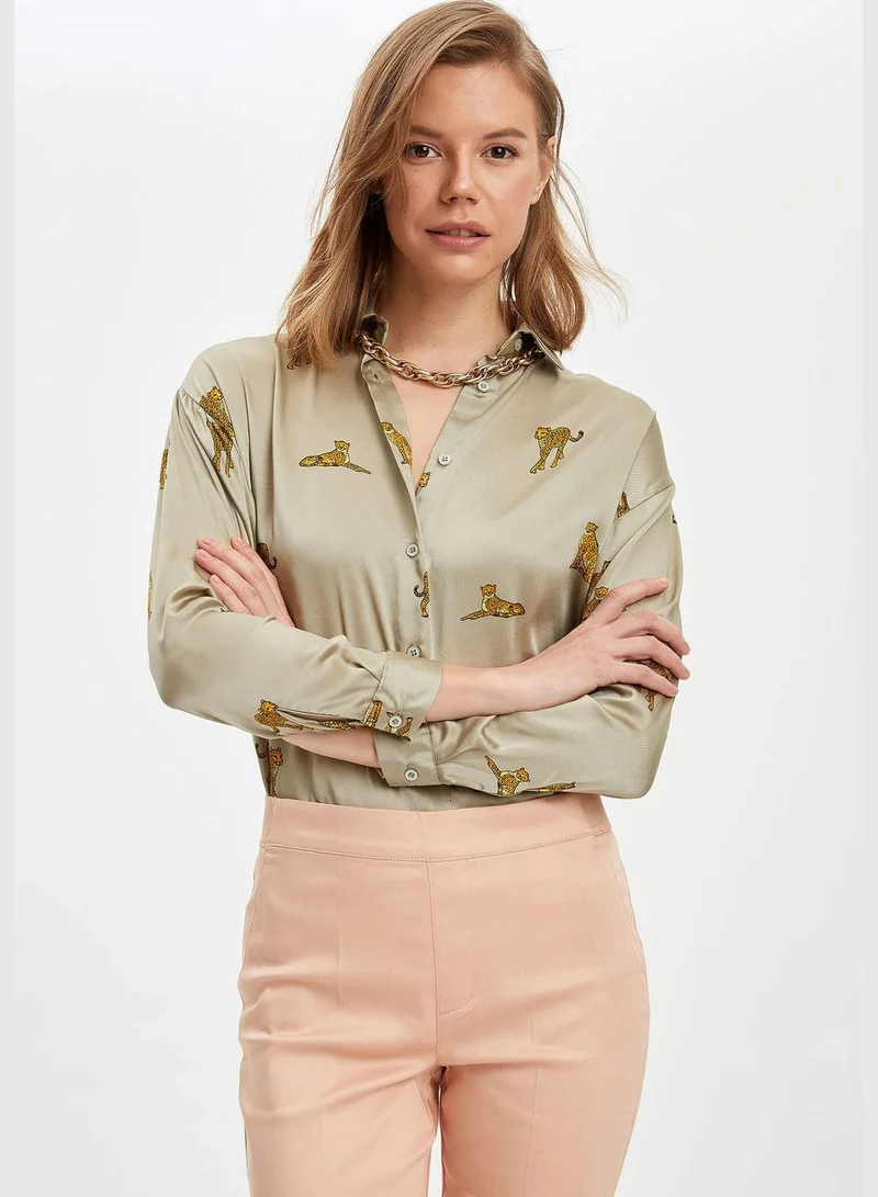ديفاكتو Woman Woven Top Regular Fit Shirt Neck Long Sleeve Shirt