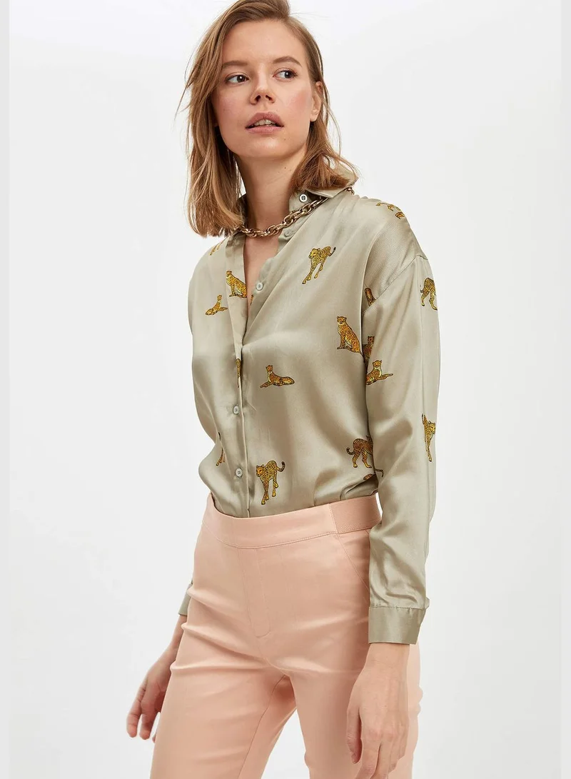 ديفاكتو Woman Woven Top Regular Fit Shirt Neck Long Sleeve Shirt