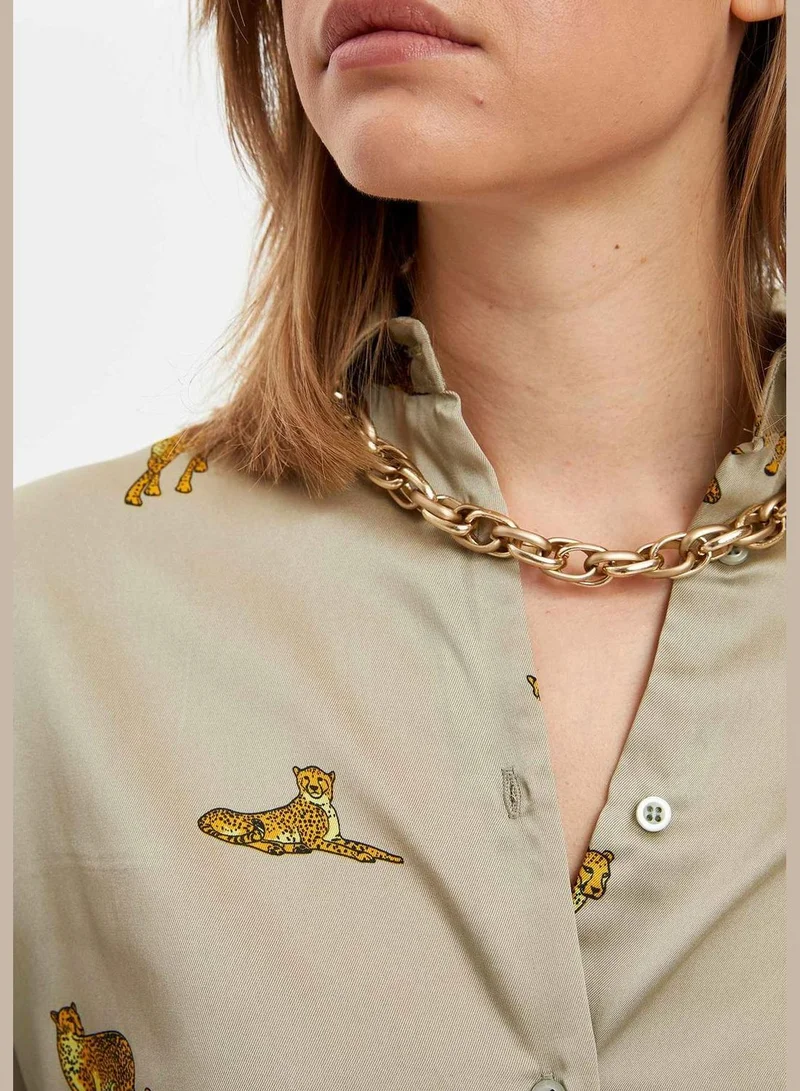 ديفاكتو Woman Woven Top Regular Fit Shirt Neck Long Sleeve Shirt