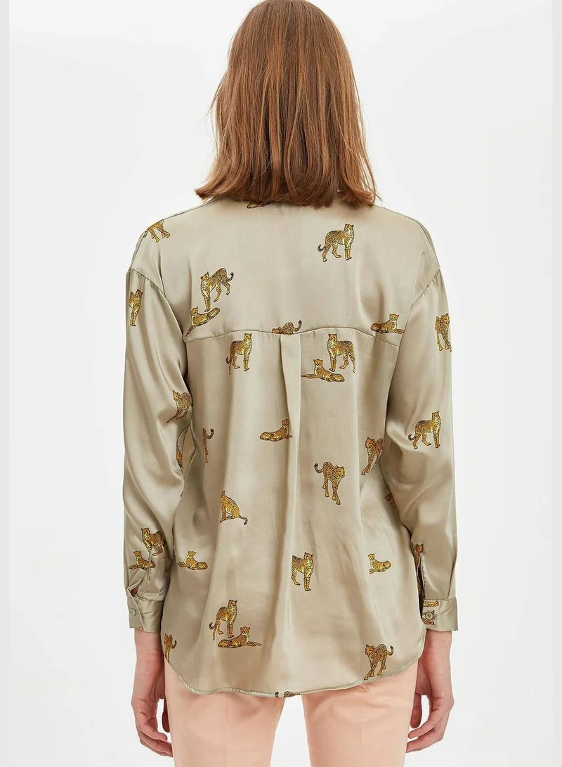 ديفاكتو Woman Woven Top Regular Fit Shirt Neck Long Sleeve Shirt