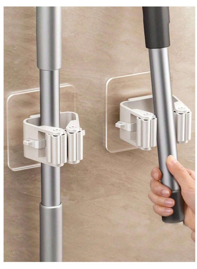 مجموعة من 4 حاملات ممسحة مثبتة على الحائط، منظمات قوية الإمساك بدون حفر للاستخدام المنزلي، رف أدوات موفر للمساحة للمطبخ والحمام والحديقة والمزيد - Image 1
