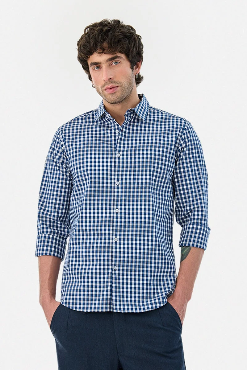 سنيتش قميص كاروهات بقصة ضيقة ومرونة