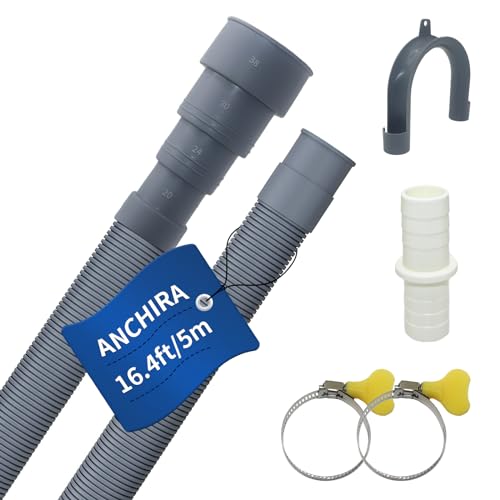 Anchira 16.4 FT Flexible Corrugated Washer Hose Kit, Universal Avec 1 Adapter, 2 Hose Clamps et 1 U-Bend Holder - Image 1
