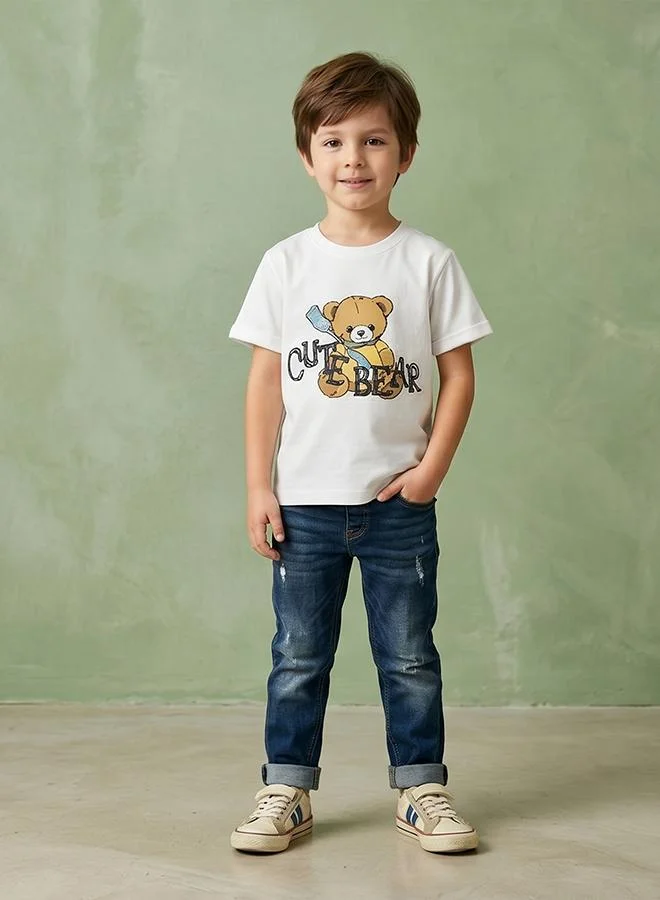 Babies & More Babies & More Toddler Boys Off-White Short Sleeve T-Shirt